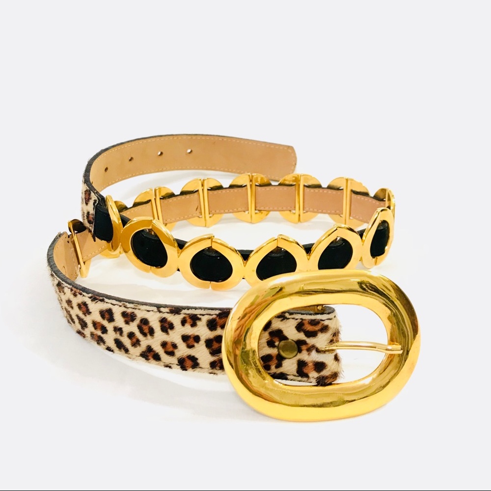 CACHÉ - VINTAGE 90’s Leather & Gold Leopard Calf Hair Belt - Picture 3 of 5